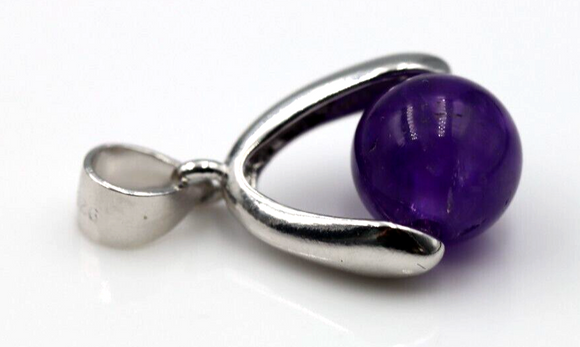 Sterling Silver 925 8mm Purple Amethyst Glass Bead Ball Spinner Pendant -Free post