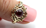 Size R - Genuine 9ct Yellow, Rose or White Gold Round Red Cabochon Garnet Fancy Filigree Ring
