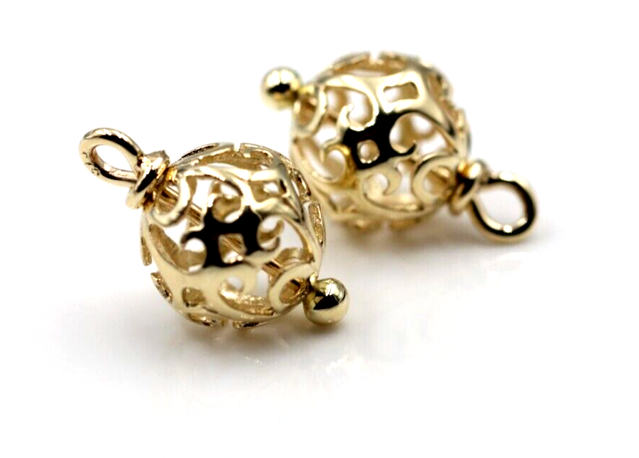 Kaedesigns 9ct Yellow, Rose or White Gold 10mm Filigree Flower Balls Charm Earrings