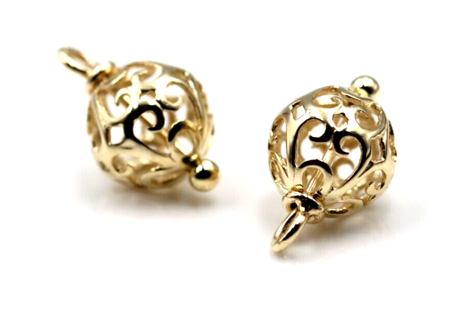 Kaedesigns 9ct Yellow, Rose or White Gold 10mm Filigree Flower Balls Charm Earrings