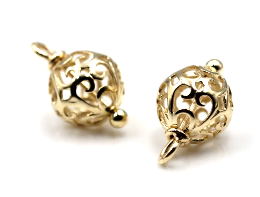 Kaedesigns 9ct Yellow, Rose or White Gold 10mm Filigree Flower Balls Charm Earrings