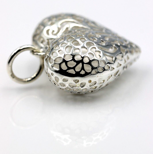 Genuine New Sterling Silver 925 Huge Heavy Large Filigree Heart Pendant