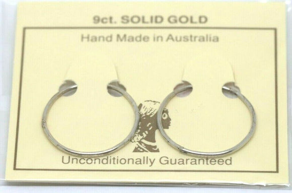 Genuine 9ct White Gold Sleepers Hinged Earrings Plain 20mm diameter