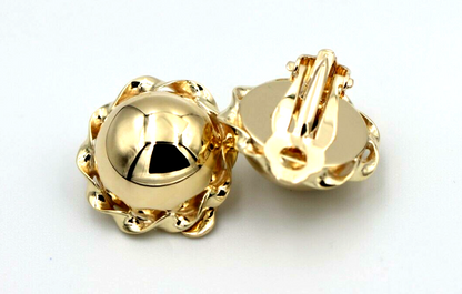 Genuine 9ct Yellow, Rose or White Gold Clip On Large 14mm Twisted Half Ball Round Earrings