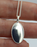 Sterling Silver Oval Disc Pendant Engraving Available + Kerb Chain with 45cm + 5cm extender