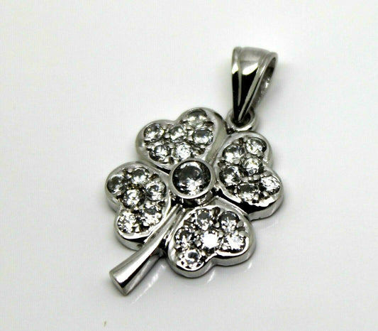 9ct 9kt White Gold Cubic Zircon Four Leaf Clover Pendant *Free Express Post Oz