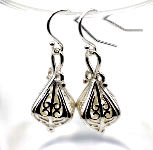 Genuine New Sterling Silver 925 Filigree Lantern Earrings