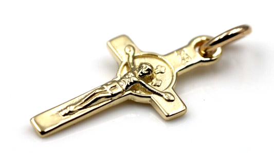 Genuine Full Solid New 9ct 9K Yellow, Rose or White Gold Catholic Crucifix Cross Pendant