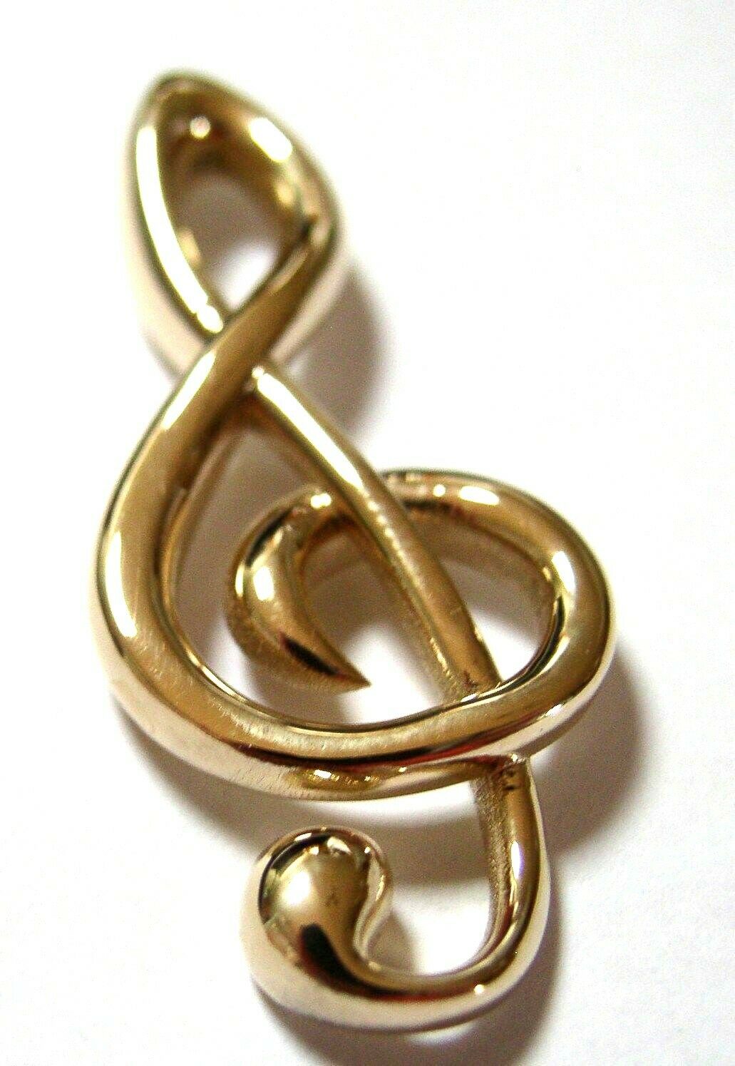 Rusty Clef Note Heavy Solid 9ct Yellow or Rose or White Gold Treble Clef Music Note pe ...