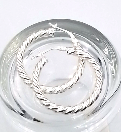 Genuine Sterling Silver 925 26mm Twist Twisted Hoop Earrings