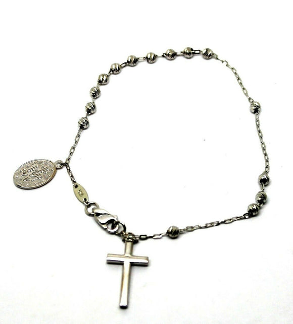 9ct White Gold Ladies 8g 16 Inch Rosary Bead Crucifix Necklace