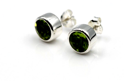 Genuine Sterling Silver 925 Solitaire Peridot Stud Earrings