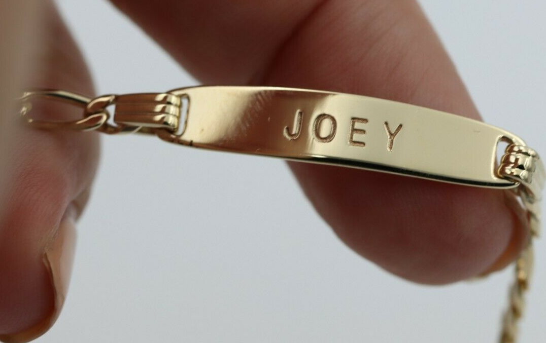 Genuine 9ct 9kt Yellow Gold Solid ID Bracelet Engraved With Name