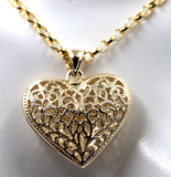 Genuine 9ct Yellow Gold Solid Large Filigree Heart Pendant & Necklace -Free express post in Australia