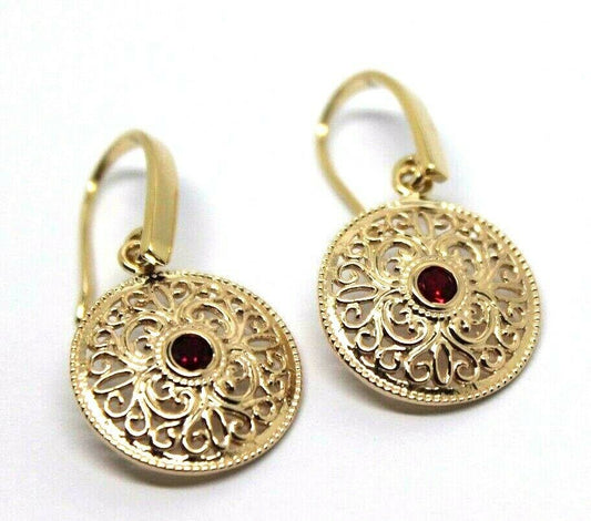 New 9ct Solid Yellow, Rose or White Gold Antique Ruby Filigree Drop Earrings -July Birthstone