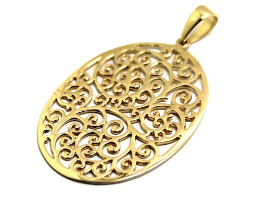 Genuine Heavy Solid 9ct 9kt Yellow, White or Rose Gold 375, Super Large Oval Filigree Pendant