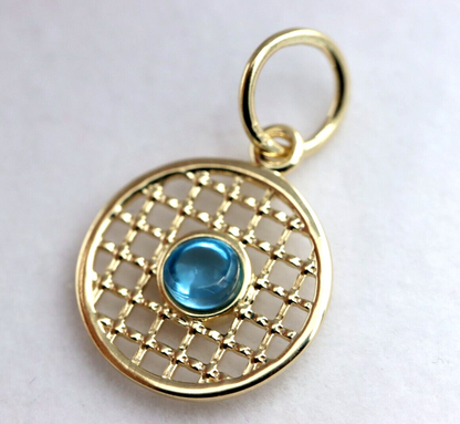 9ct Genuine Yellow, Rose or White Gold 13.5mm Cabochon Topaz Filigree disc round circle pendant