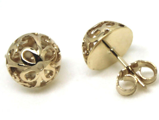 Genuine 9ct Yellow, Rose Or White Gold Half Ball 10mm Stud Flower Earrings