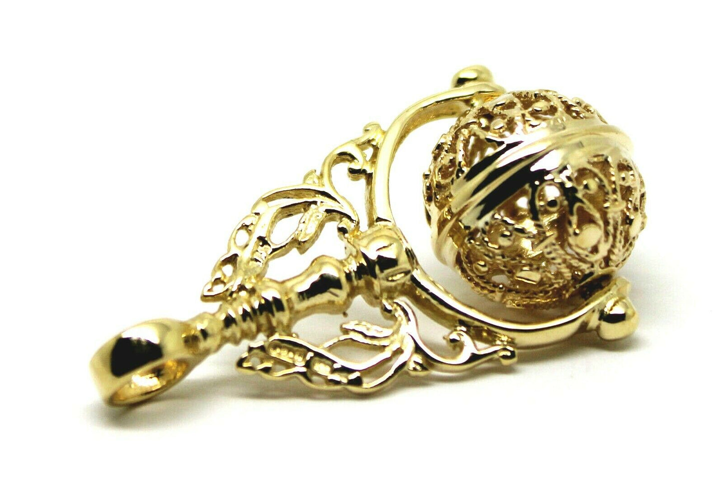 Kaedesigns, Genuine 9kt 9ct Yellow, Rose Or White Gold Large Filigree Ball Spinner Pendant Sp105