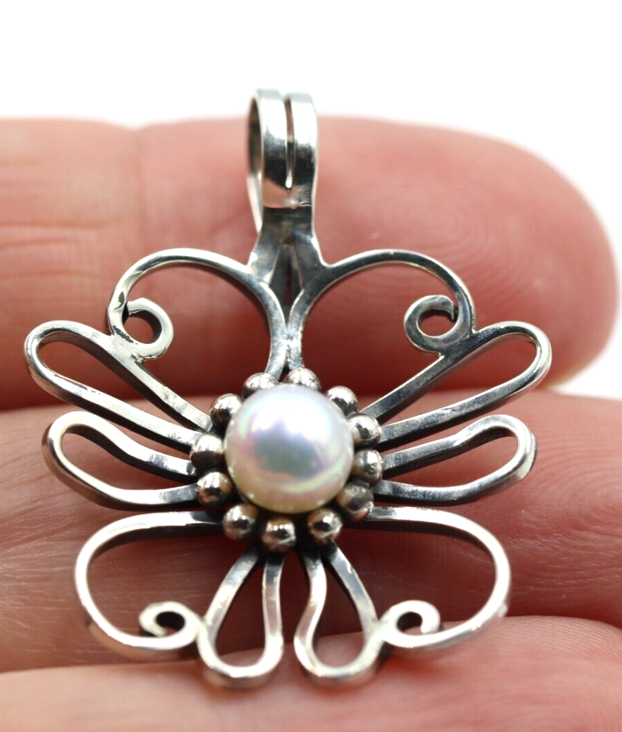 Genuine Sterling Silver Freshwater Pearl Flower Pendant