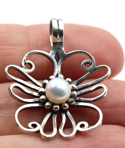 Genuine Sterling Silver Freshwater Pearl Flower Pendant