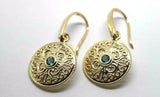 Genuine 9ct Solid Yellow, Rose or White Gold Blue Topaz Filigree Round Drop Earrings