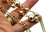 Kaedesigns 9ct 375 Solid Yellow, Rose or White Gold Ball chain 55cm Belcher Curb link Necklace with tassels Chain