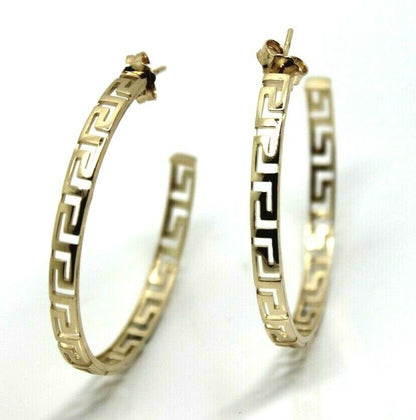 Kaedesigns, 9ct Yellow Or White Or Rose Gold Greek Key Large Hoops Stud Earring