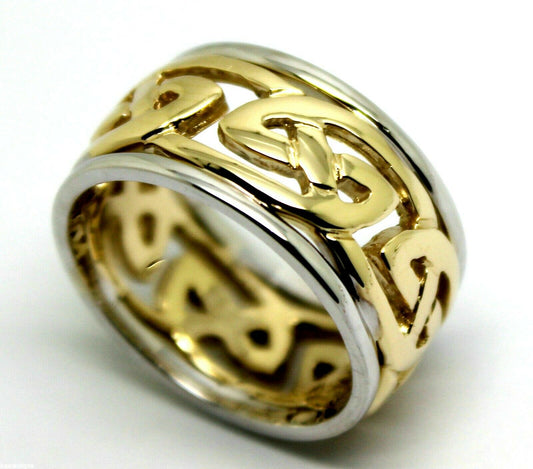 Size T 1/2 Genuine Heavy Solid  9ct Yellow & White Gold 12mm Large Celtic Ring