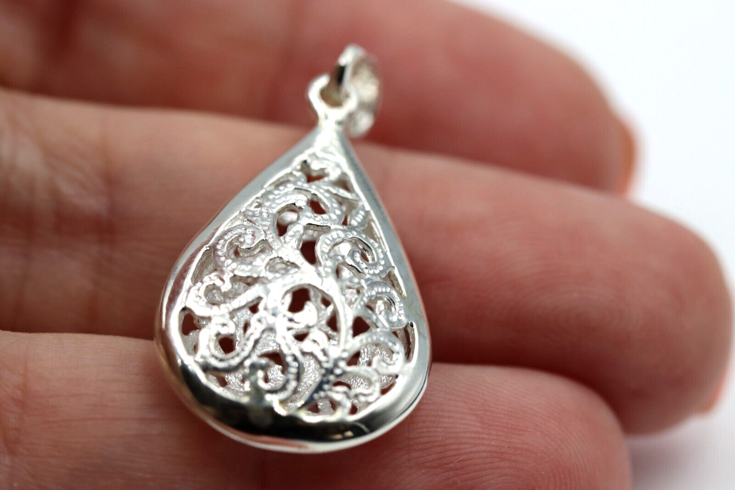 Genuine Sterling Silver 925 Medium Teardrop Filigree Pendant