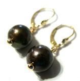 Genuine New 9ct 9kt Yellow Gold 10mm Black Pearl Continental Clip Earrings