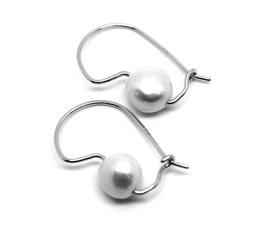 Genuine New 9ct 9k White Gold 10mm White Baroque Freshwater Pearl Earrings