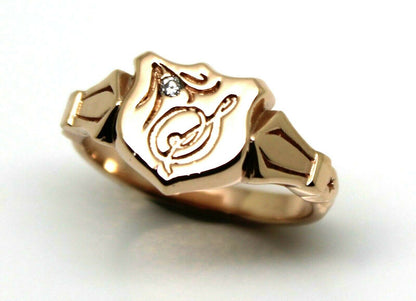 Genuine Solid 9ct 9kt Yellow, Rose or White Gold Shield Signet Ring Size R + Engraving + Diamond