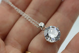 Genuine Sterling Silver 925 11mm 4 Claw Round CZ Pendant + Necklace Chain