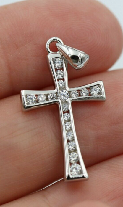 Cubic Zirconia 925 Sterling Silver Cross Pendant + Chain