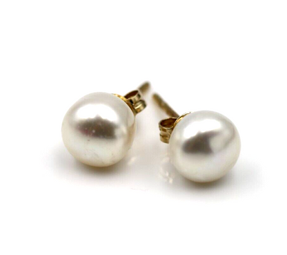 Genuine 9ct Yellow, Rose or White Gold White Button 8mm Freshwater Pearl Stud Earrings