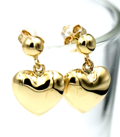 Genuine 9ct Yellow, Rose or White Gold Spinning Half Bubble Heart Stud Earrings