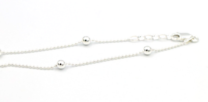 Sterling Silver 925 Thin 1.2mm and 4mm ball bracelet 19cm long