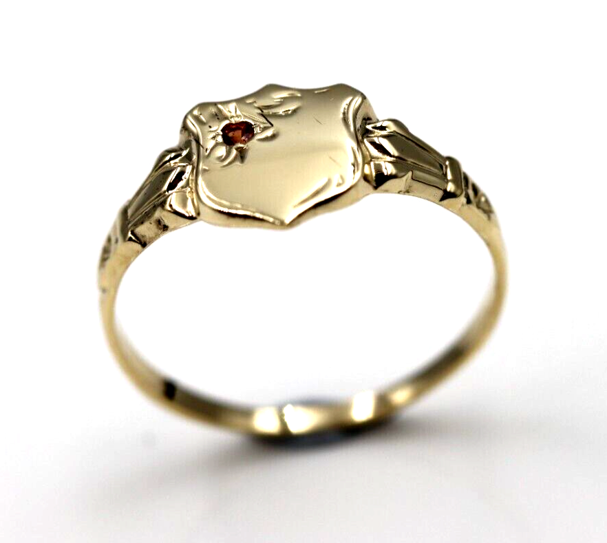 Size K 9ct Small Yellow, Rose or White Gold Garnet (Birthstone For January) Shield Signet Ring