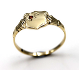Size K 9ct Small Yellow, Rose or White Gold Garnet (Birthstone For January) Shield Signet Ring