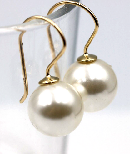 Kaedesigns New 9ct 9k Yellow, Rose or White Gold 12mm Shell Pearl Ball Drop Earrings