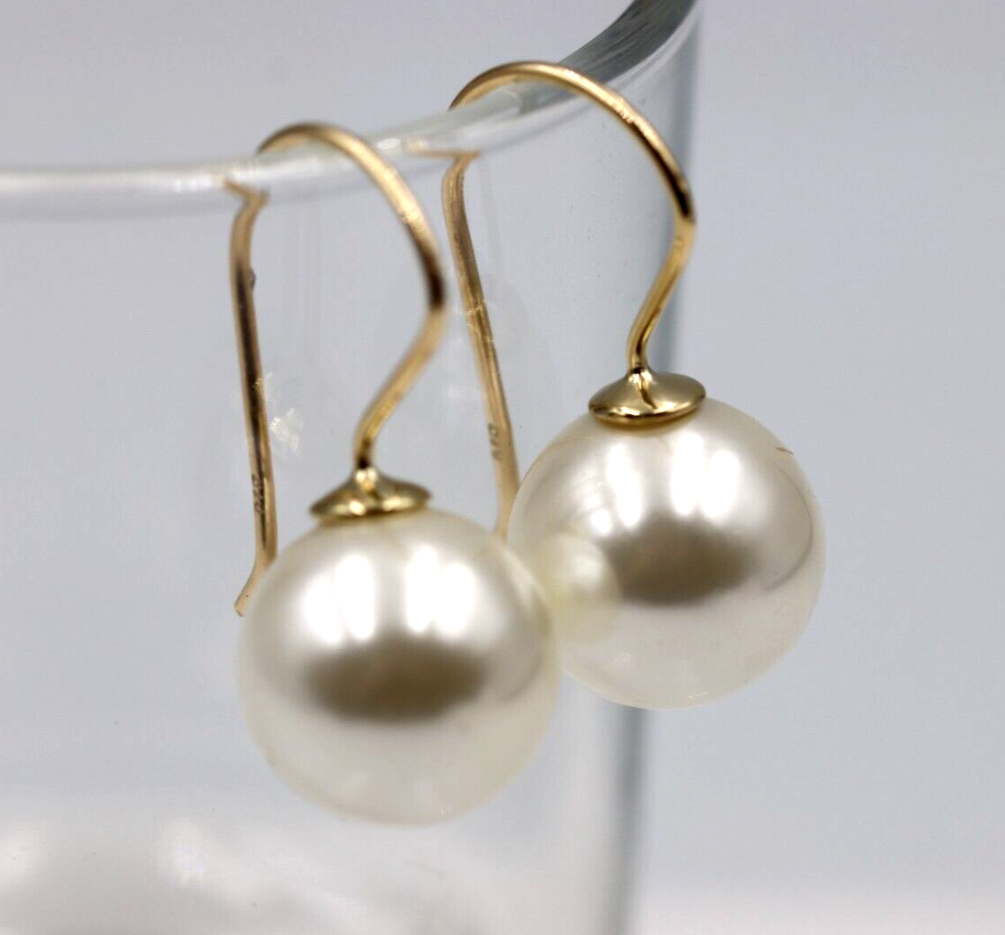 Kaedesigns New 9ct 9k Yellow, Rose or White Gold 12mm Shell Pearl Ball Drop Earrings