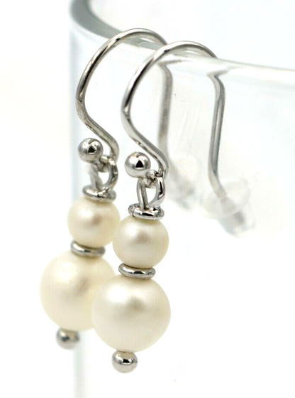 New 9ct 9k Yellow, Rose or White Gold 6mm & 8mm White Pearl With Open hooks Earrings