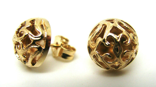 Genuine 9ct Solid Yellow, Rose or White Gold Half Ball 12mm Stud Filigree Earrings