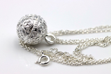 Genuine Sterling Silver Lace Pattern Ball Memorial Pendant with Screw Opening Bail + Necklace