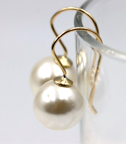 Kaedesigns New 9ct 9k Yellow, Rose or White Gold 14mm Shell Pearl Ball Drop Earrings