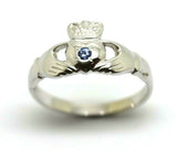 Size P Genuine 9ct White Gold Ceylon Sapphire (Birthstone Of September) Claddagh Ring