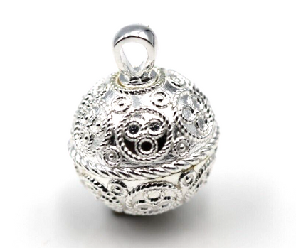 Genuine Sterling Silver 925 Lace Pattern Ball Memorial Pendant with Screw Opening Bail