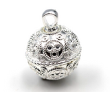 Genuine Sterling Silver Lace Pattern Ball Memorial Pendant with Screw Opening Bail