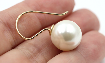 Kaedesigns New 9ct 9k Yellow, Rose or White Gold 14mm Shell Pearl Ball Drop Earrings